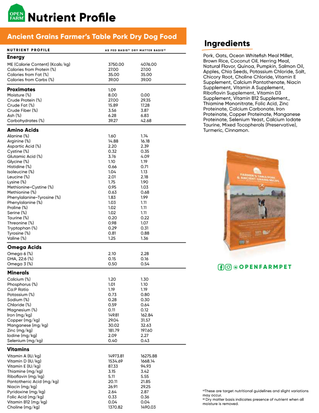 Open Farm Farmer's Table Pork & Ancient Grains Dry Dog Food